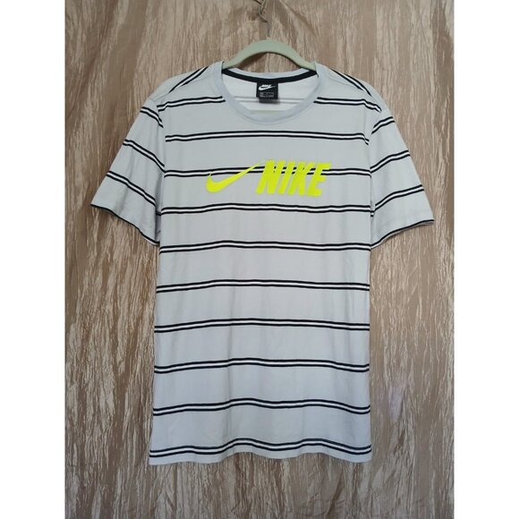 Nike Air Max 90 Embroidered Logo T Shirt Mens M White Striped Cotton CW4686-077 - Picture 2 of 11